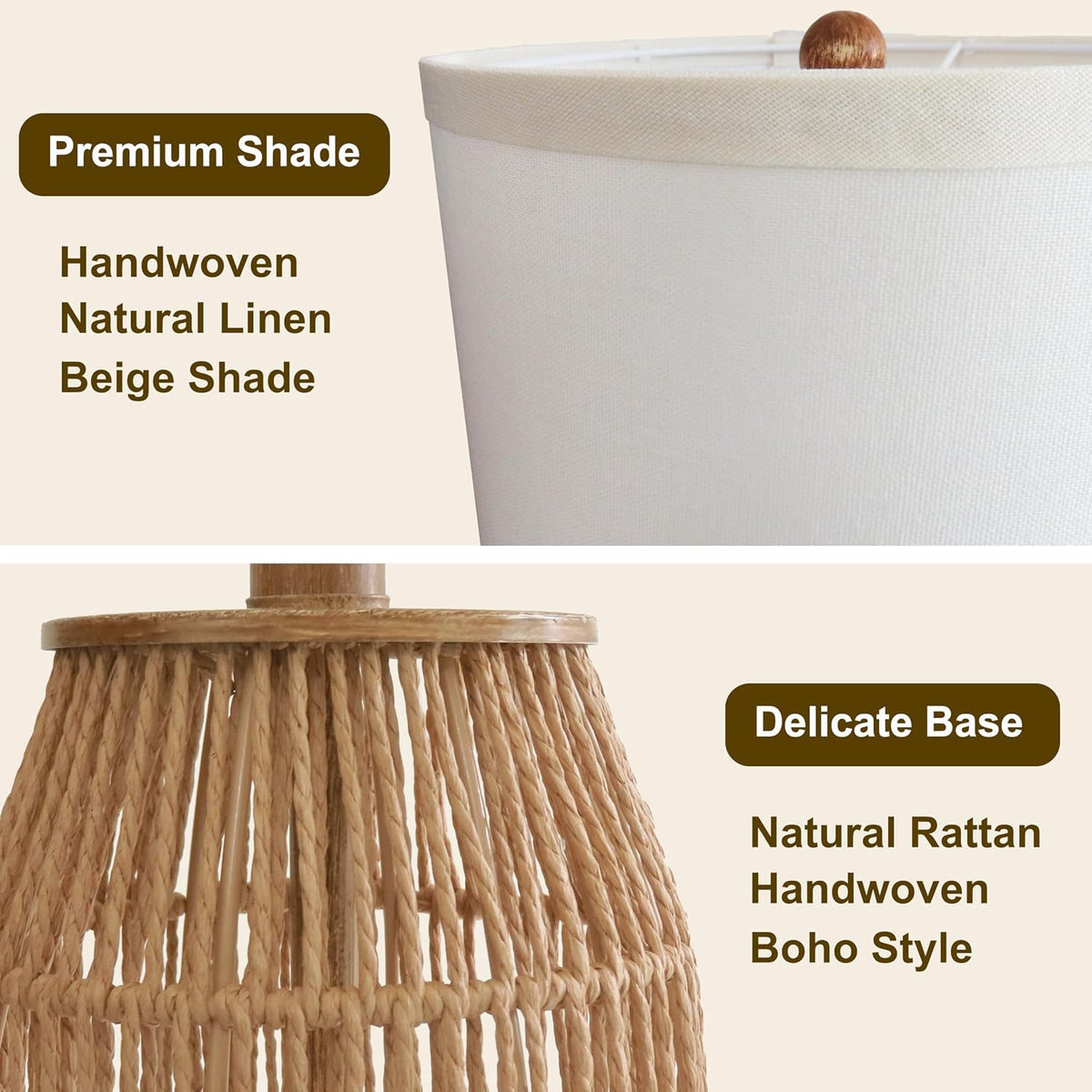 21.5 Inch Boho Table Lamps Set of 2, Rattan Wicker Bedside Lamps