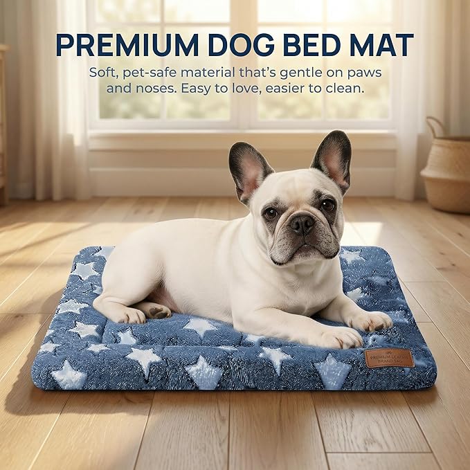 Dog Bed Mat - Reversible Dog Crate Bed Mats, Soft & Breathable Kennel Pad, Durable Crate Bed for Small Dogs & Cats (Navy&Stars, M(30"*20"*1.2"))