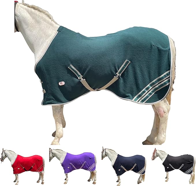 Majestic Ally Anti Pill Fleece Horse Blanket/Sheet with Silver Braided Rope (Hunter Green, 70)