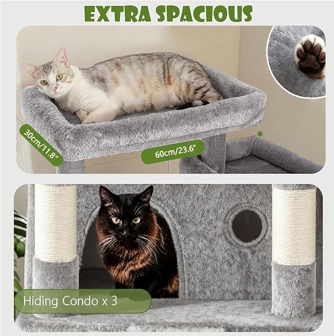 84.6" Multi-Level Tall Cat Tree Tower for Indoor Kitties Larger Cat Condo Furniture with Hammock Cozy Perches Sisal Scratching Posts XXL Pet House (84.6 inch Light Gray)