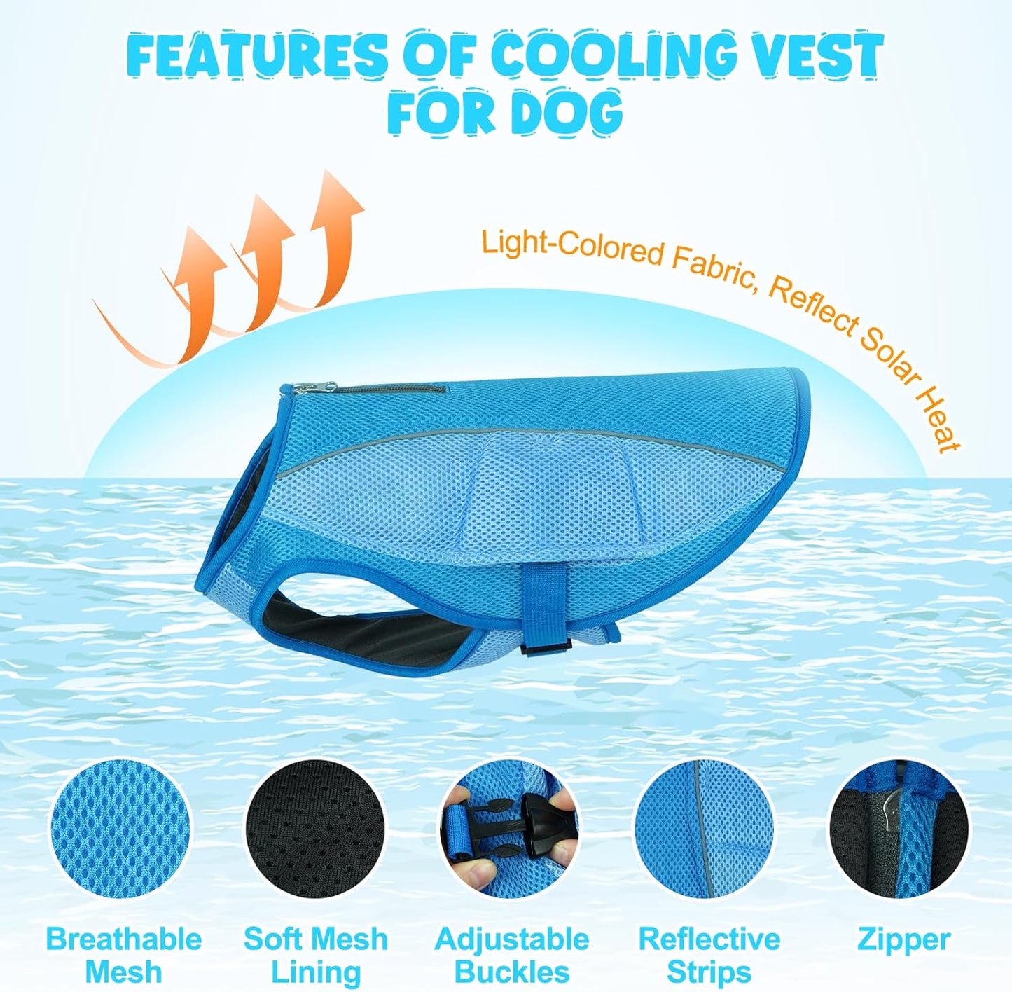 ROZKITCH Dog Cooling Vest, Lightweight Jacket with Evaporative Cooling Microfiber Technology, UV Protection Shirt for Beach Hiking Training Walking, Sizing for Medium Dogs XL