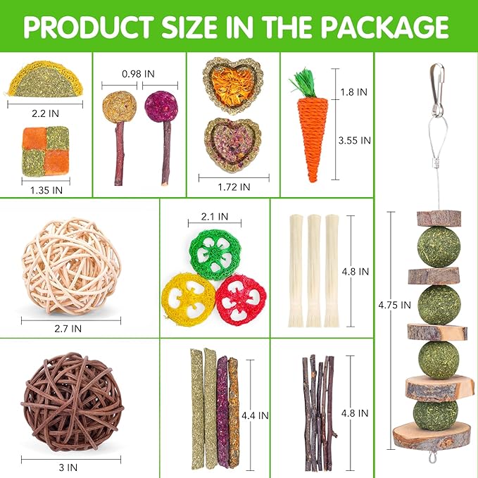 VESPRO Rabbit Bunny Toys for Rabbits Hamster Guinea Pig Toys Natural Timothy Hay Sticks Chew Treats and Balls for Rabbit, Chinchilla, Guinea Pig, Hamster, Bunny Teeth Care