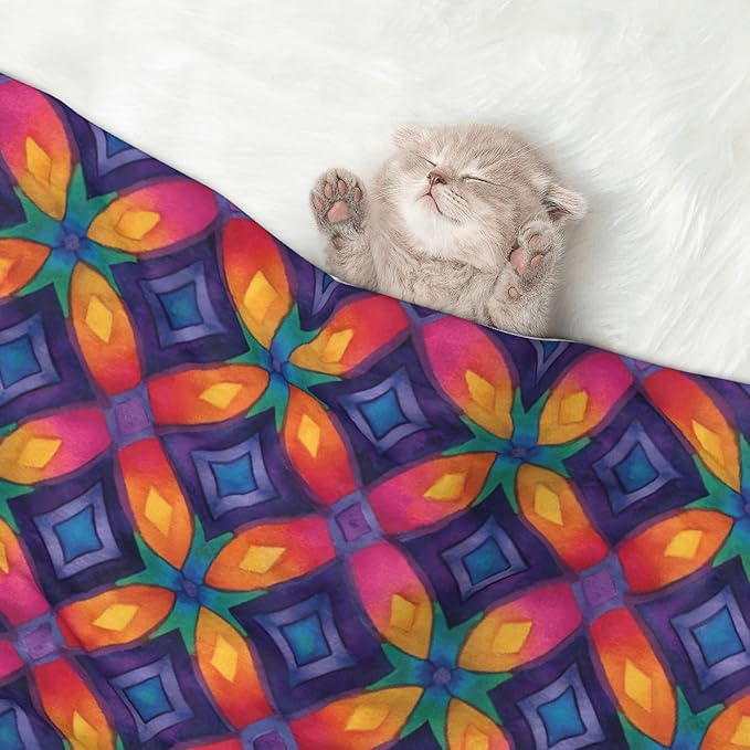 Waterproof Dog Blanket Soft Pet Blanket for Puppy Cat, Fleece Cat Throw Blankets for Furniture Bed Couch Sofa Reversible - Retro Tie Dye Stained Glass 3