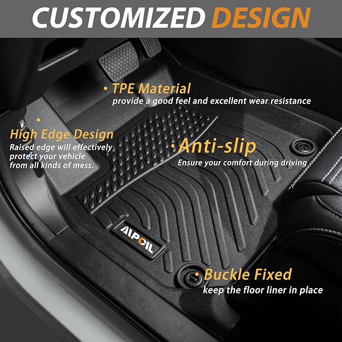 AIPOIL® Floor Mats & Cargo Liner Set for 2019-2025 Audi Q3 All Weather Protection TPE Anti-Slip Automotive Full Set Custom Car Mats Accessories - Black