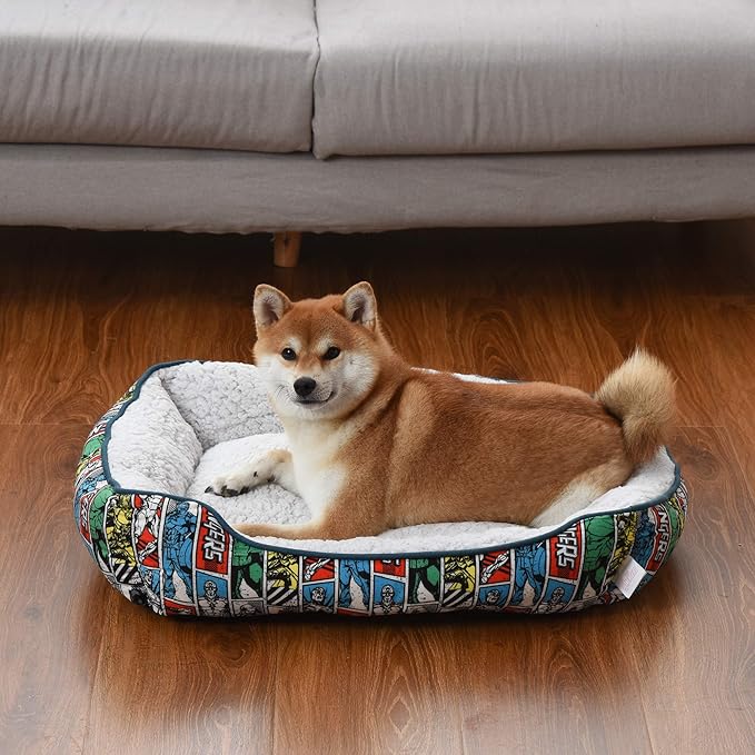 Marvel Avengers Comic Book Dog Cuddler Bed | Plush Washable Elevated Dog Bed