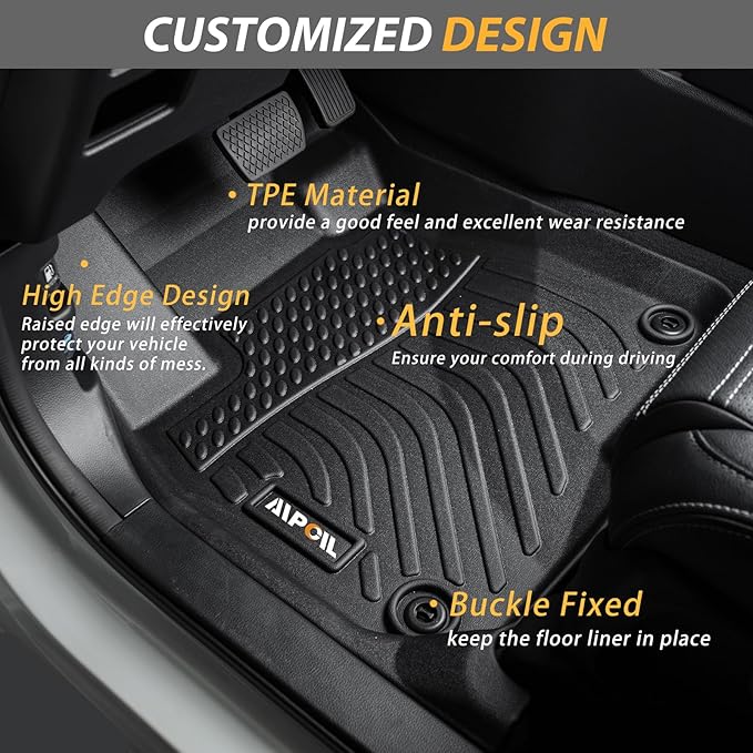 AIPOIL® Floor Mats for Honda Ridgeline 2017-2025 2026 Fits 1st & 2nd Row TPE All Weather Anti-Slip Floor Liners Full Set Custom Car Mats Accessories, Black