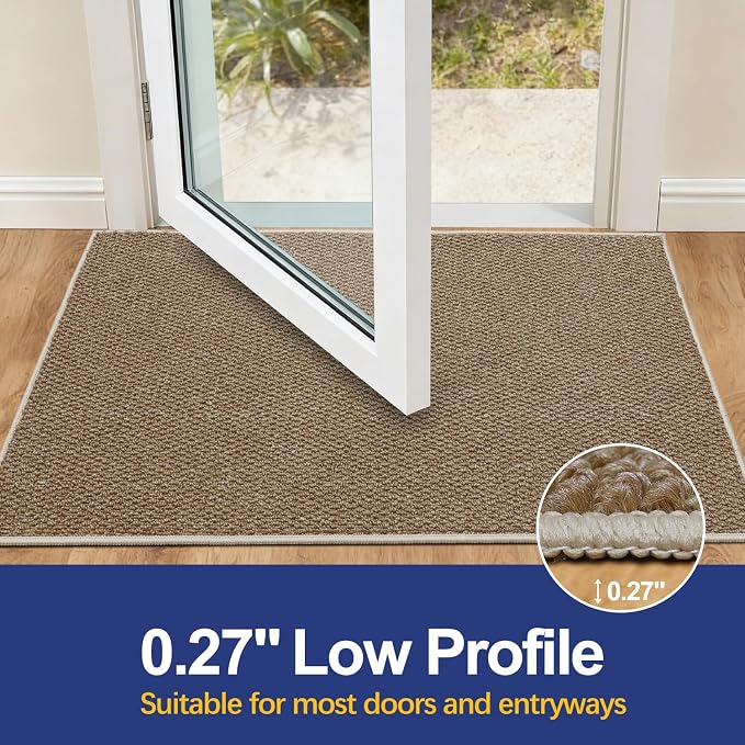 Dirt Trapping Door Mat 24x36, Taupe Faux Jute Entryway Rug | Low-Profile