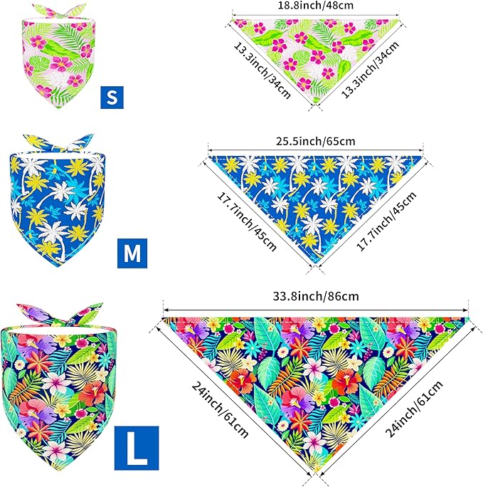 PET SHOW 50 Pack Hawaiian Dog Bandanas Bulk for Extra Large XL Dogs Washable Adjustable Pet Scarf Triangle Bibs for Dogs Red Pink Decorative Grooming Accessories