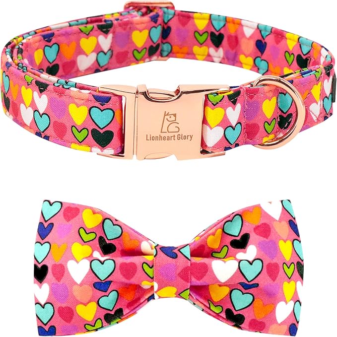 Lionheart glory Valentine's Dog Collar, Dog Collars with Bow, Pet Collar Adjustable Dogs Bowtie Pet Collars for Medium Dogs