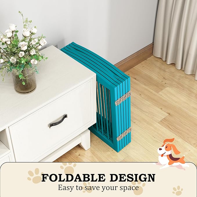 Freestanding Pet Gates with Walk Through Door, Dog Indoor Fence, Dog Gate for The House, Doorway, Stairs, Extra Wide Pet Gate, Support Feet Included, 120 Inch Wide, 6 Panels 24" Tall, Blue