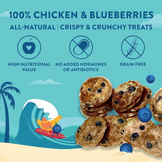 Chicken & Blueberry Chips – 2 Simple Ingredient Dog Treats, All Natural & Healthy Training Snacks for Small, Medium & Large Breeds, Puppies – High Protein, Made in US, 7oz
