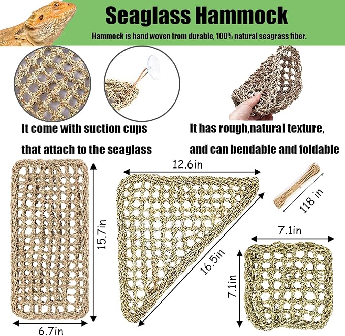Woyrise 10Pcs Bearded Dragon Tank Accessories, Reptile Hammock Terrarium Plants Jungle Climbing Vines Habitat Decoration for Snakes Bearded Dragon Chameleon Gecko Lizard