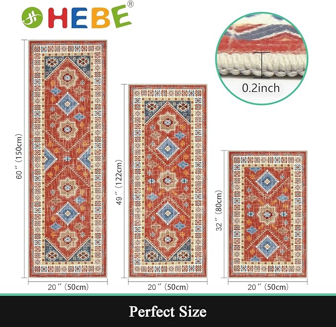 HEBE Boho Kitchen Rug Sets 3 Piece