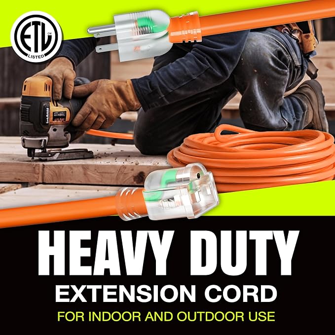 75ft Outdoor/Indoor Extension Cord 16/3 Gauge Heavy Duty 3 Prong SJTW, Waterproof, ETL Listed, Flexible Cold-Resistant Long Power Cord,10A 125V 1250W, Orange by LifeSupplyUSA