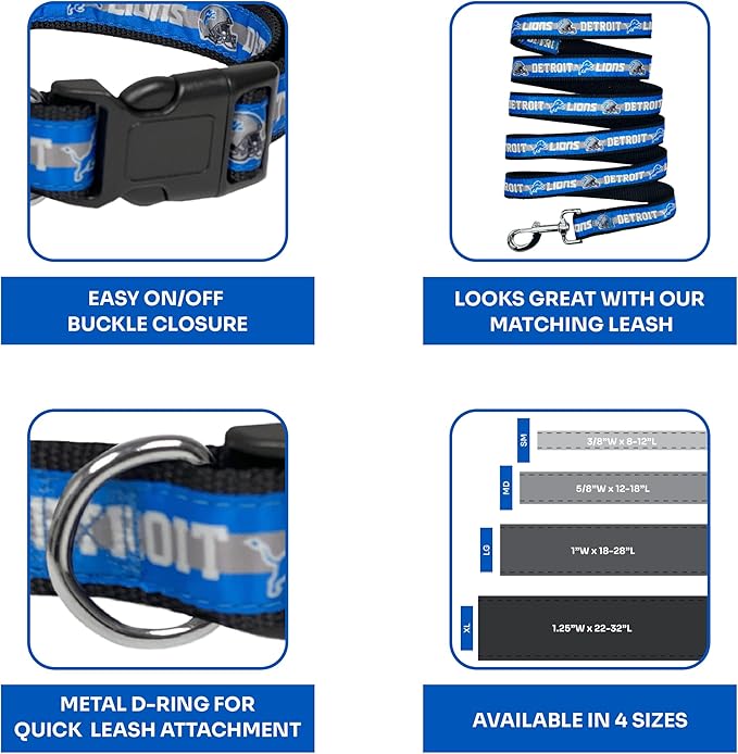 NFL Detroit Lions Dog & Cat Collar - Medium, Shiny & Colorful, Licensed by The NFL