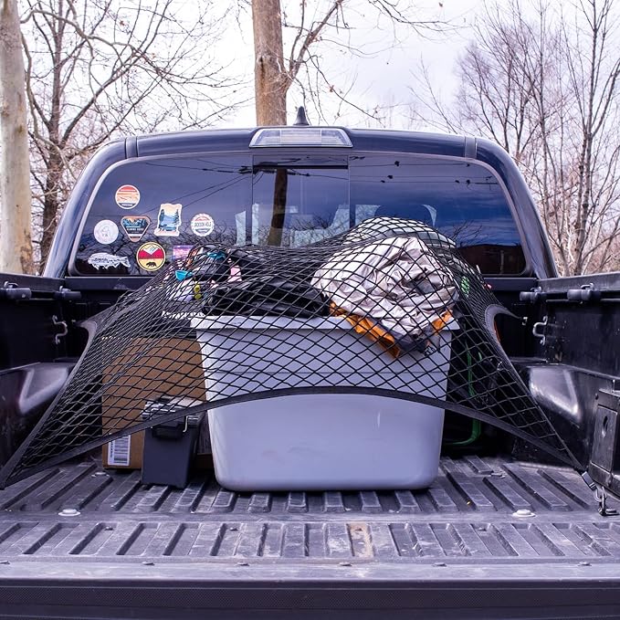 Highly Elastic Cargo Net, Simple Truck Bed Cargo Mesh Organizer, Suitable for Daily Light Loads of Trucks, 4'x4' Stretches to 7'x7' (Single Layer)