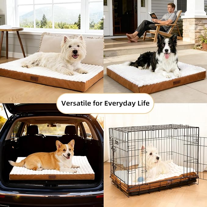 Orthopedic Dog Bed with Firm High-Density Egg Crate Foam,Soft Short Plush Surface Pet Beds,Machine Washable with Removable Cover & Non-Slip Bottom for Medium Breeds (Brown, 29" L x 18" W x 3" H)