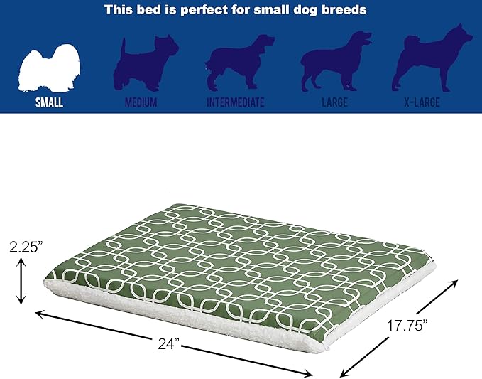 MidWest Homes for Pets Quiet Time Teflon Defender Dog Beds; Pet Beds Designed to Fit Folding Metal Dog Crates, Green & White Geometric Pattern, 24-Inch