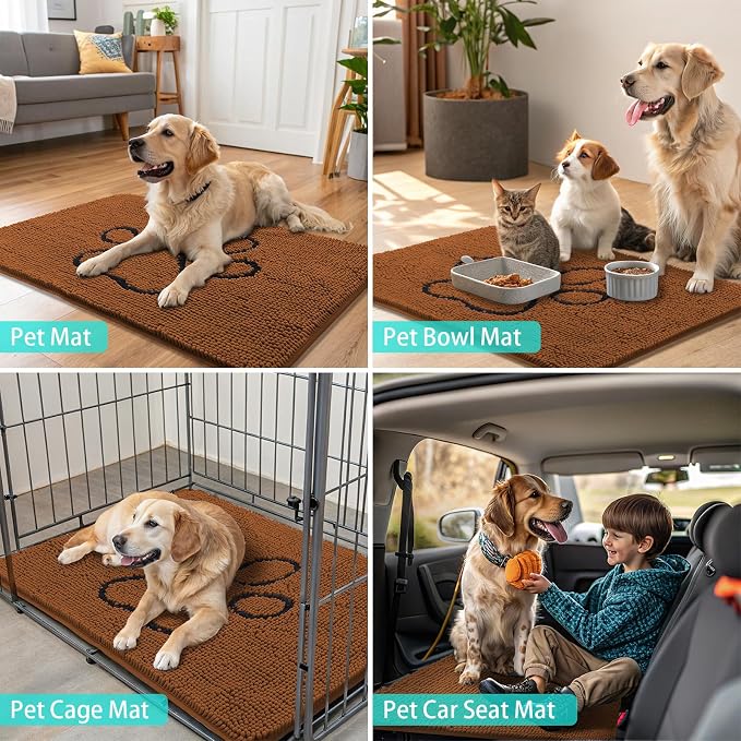 Smiry Dog Door Mat for Muddy Paws, Absorbent Dirt Trapper Non Slip Quick Dry