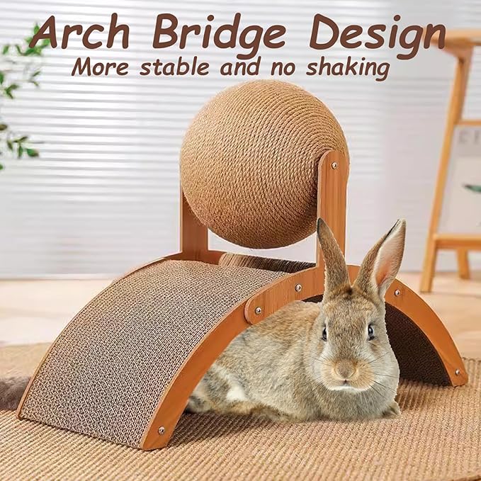 Rabbit Scratch Toys, Natural Sisal Bunny Scratching Cardboard Pad and Scratcher Ball, 2-in-1Pet Enrichment Interactive Toy for Indoor Bunnies Ferrets Chinchillas Small Animals Boredom Breaker