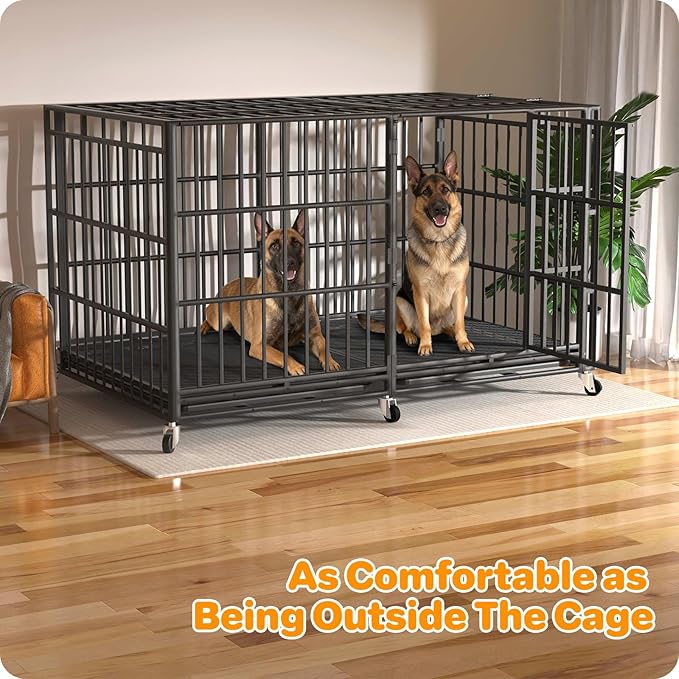 78 Inch Heavy Duty Dog Crate, Indestructible Escape-Proof Dog Kennel for High Anxiety Large Dogs, Strong Metal Pet Cage with Double Doors, Lockable Wheels & Removable Tray, XL XXL XXXL