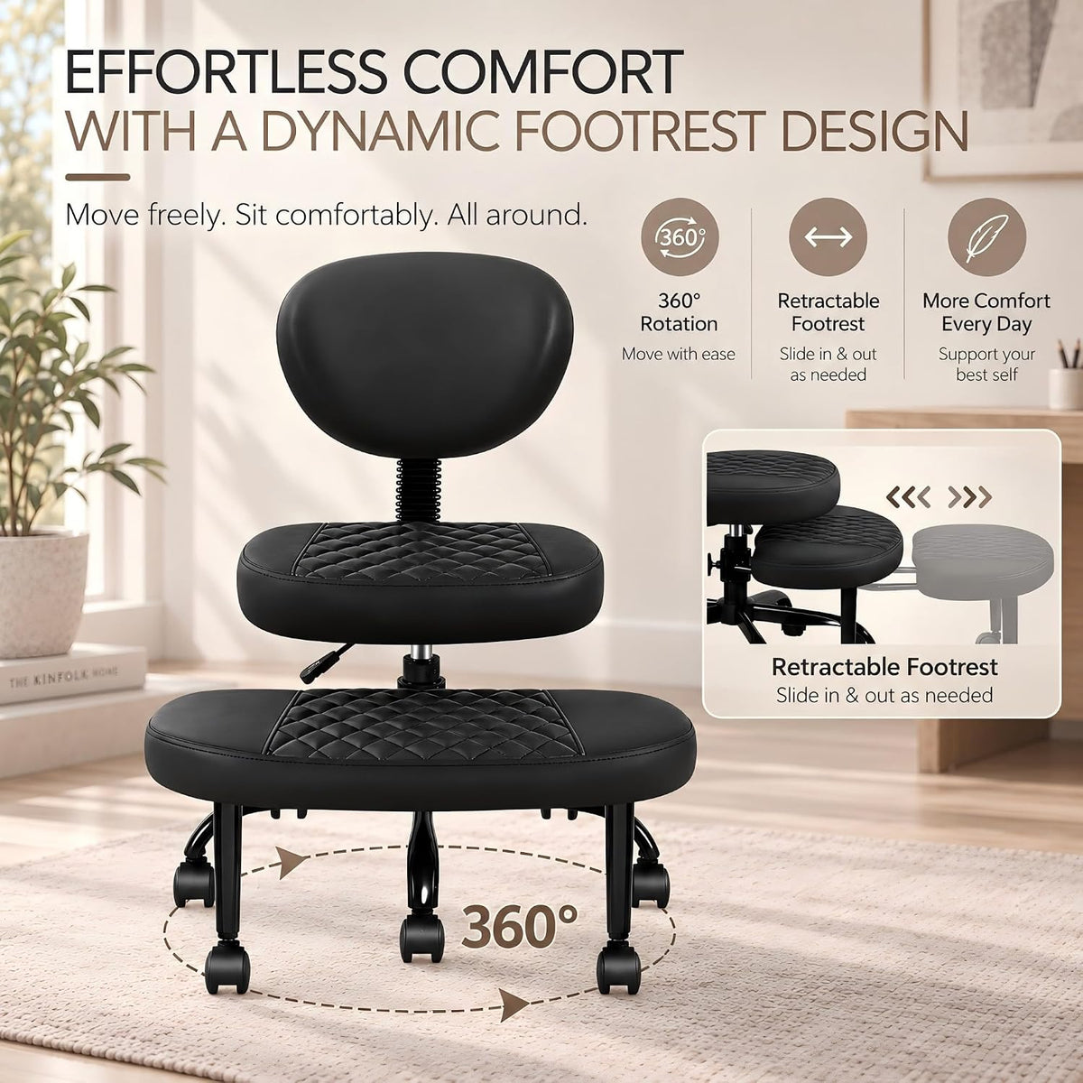 AtHope Cross Legged Office Chair, ADHD Chair with Wider Footrest and Wheels