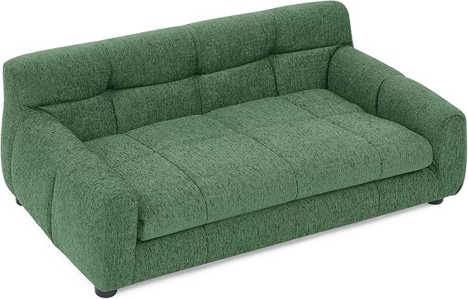 Large Dog Sofa Bed with Backrest & Armrests, Orthopedic Foam Pet Couch for Medium Large Dogs, Modern Linen Dog Bed Furniture with Short Legs & Non-Slip Base (Green)