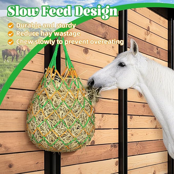 3 Pcs Hay Bags for Horses, Hay Nets for Horses Goat Sheep,Goat Hay Feeder for Slower Feeding,Strong Load-Bearing Hay Bag Hanging for Horse Stable Trailer (Green)
