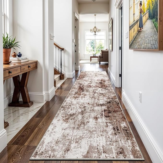 3x12 Washable Runner Rugs for Hallway: Long Abstract Runners for Entryway