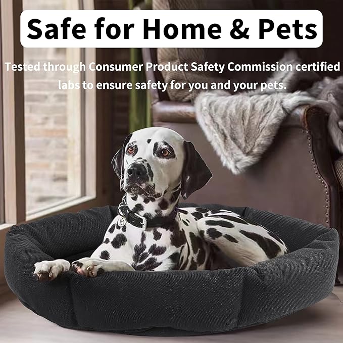 HOMBYS Indestructible Chew Proof Dog Bed for Aggressive Chewers,Round Durable Pee Proof Tough Pet Bed for Large Dog,Black (24" x30x7)