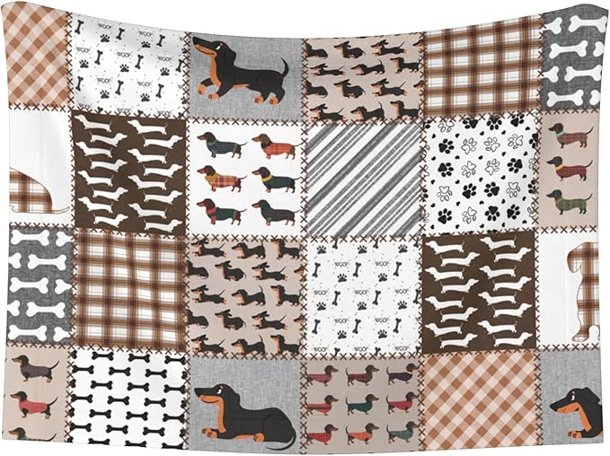 Dachshund Dog Throw Blanket - Buffalo Plaid Blanket for Dog Cat Paw Print Pet Blankets 40x30 for Couch Sofa Bed