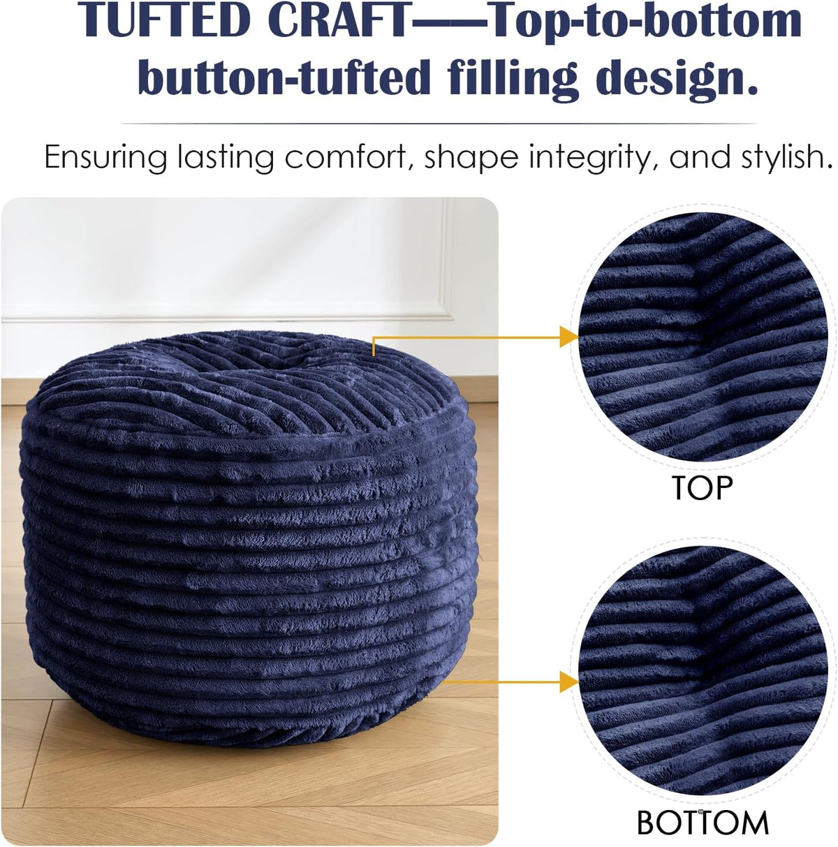 SHOUREN Stuffed Round Ottoman,Pouf Ottoman Foot Rest,18 X 14,Navy