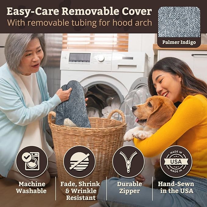 Snoozer Cozy Cave Dog Bed - Indoor Dog Bed with Cover Cave, Covered Calming Burrow for Small Sized Pets with Blanket Attached, Enclosed, Removable Washable Cover - Small, Palmer Indigo