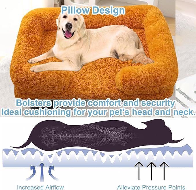 Dog Beds Large Sized dog Orthopedic, Sofa Dog Bed with Waterproof Lining and Nonskid Bottom, Rectangle Washable Dog Bed for Medium Small Dogs and Cats Comfortable ( Color : Orange , Size : 51 x 35" )