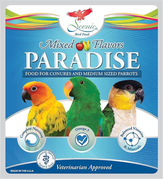 Scenic Mix Paradise Premium Parrot Food - Apple & Natural Flavors, High Protein, Low Iron Conure Bird Food, Eclectus & Other Small Pet Parrots, Omega 3, Vitamins & Minerals, 2 LB (Pack of 2)