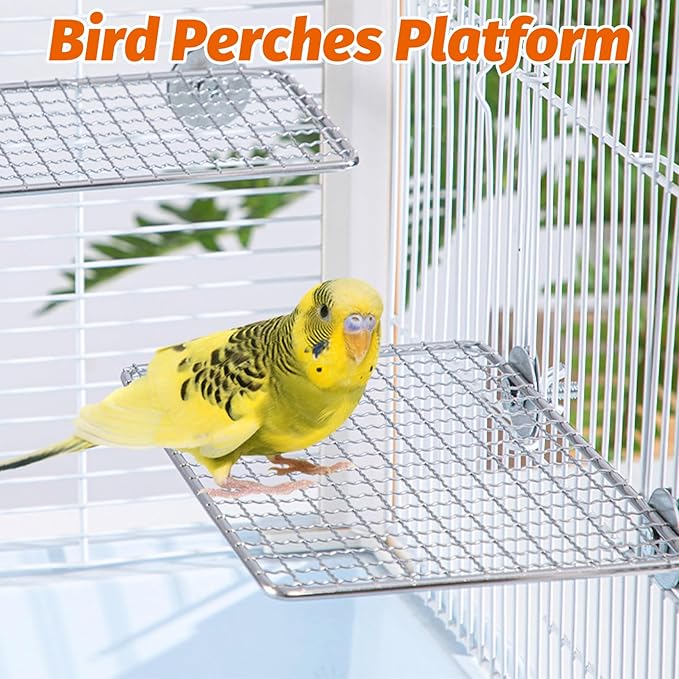 BNOSDM 2 Pack Bird Perch Platform Stainless Steel Birds Perches Parrot Shelf Training Stand Small Animals Cage Accessories for Parakeets, Budgies, Conures, Cockatiels, Lovebirds (Extra-Large Size)