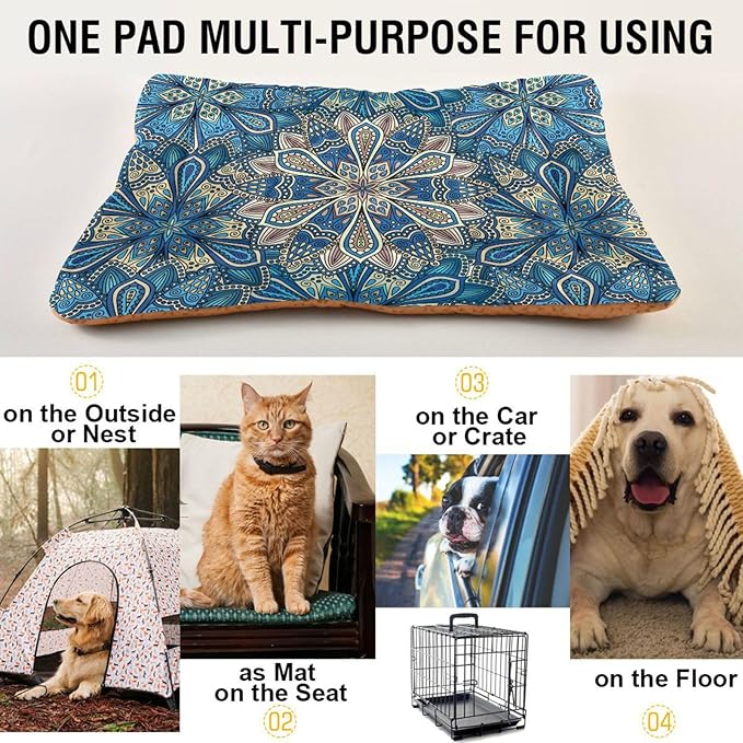 Bohemia Floral Pet Bed Cute Dog Bed Mat Absorbing Non Slip Pad Pet Sleeping Mat for Small, Medium, and Large Dogs Puppy Cat 24 in x 18 in