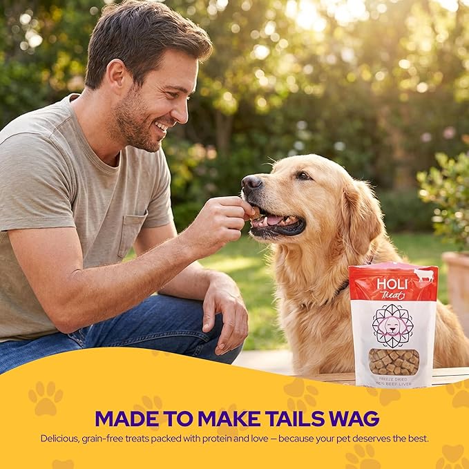 HOLI Freeze Dried Beef Liver Dog Treats – Single Ingredient Beef Dog Treats – Pasture Raised Liver Dog Treats Made in USA – Healthy Liver Treats for Dogs & Diabetic Dog Treat-Friendly - 8oz