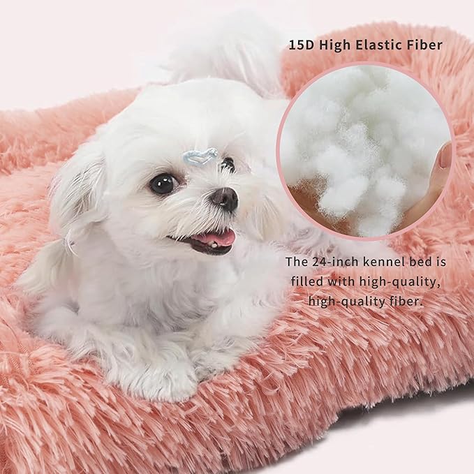 nononfish Dog Crate Bed for Small Dogs Washable Orthopedic Flat for Inside Crate Cages Kennel House Sofa Plush Comfy Sleeping Pink 24 in