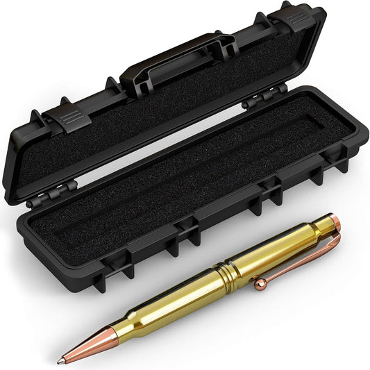 .308 Real Bullet Brass Casing Refillable Twist Pen – Military Style, Tactical for Men, Dads & Veterans, Gift Box Included – Polished Brass