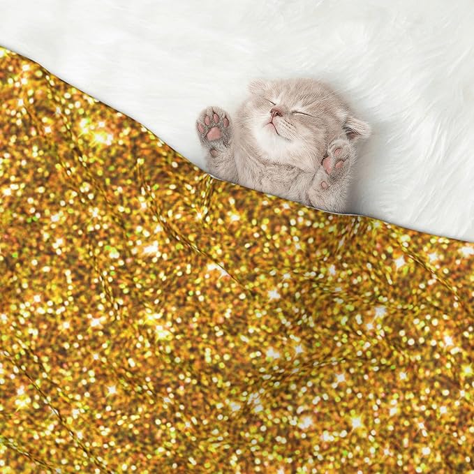 Waterproof Dog Blanket Soft Pet Blanket for Puppy Cat, Fleece Cat Throw Blankets for Furniture Bed Couch Sofa Reversible - Gold Glitter 1