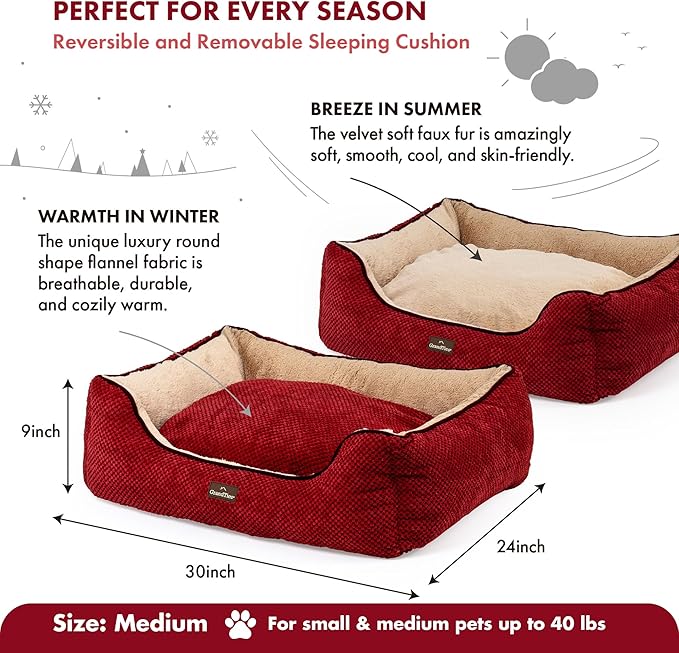 GRANDTIES Fluffy Dog Beds for Small Medium Large Dogs & Cats, Machine Washable Dog Bed, Rectangle Breathable Soft Calming Sleeping Warming Pet Beds with Waterproof & Non-Slip Bottom (M 34", Cherry)