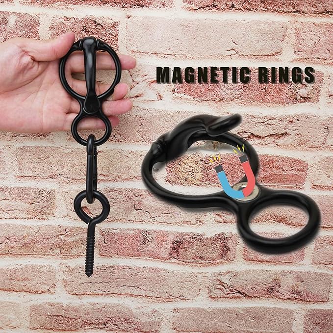 2pcs Horse Tie Ring, Heavy Duty Tie Ring Horse Training Equipment with Eye Bolt,Quick snap,Humane and Safe Tie Way,Black
