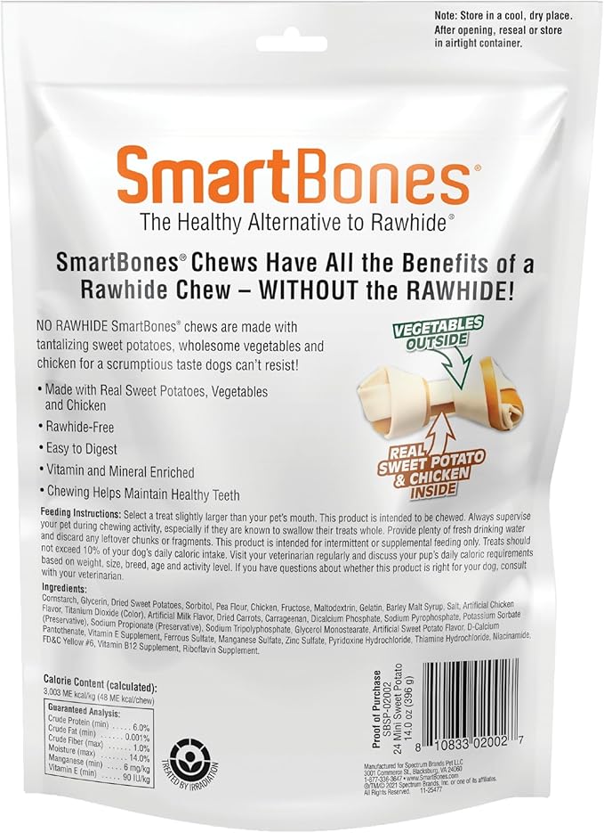 SmartBones Mini Chews With Real Sweet Potato, Rawhide-Free Chews For Dogs, 24 Count