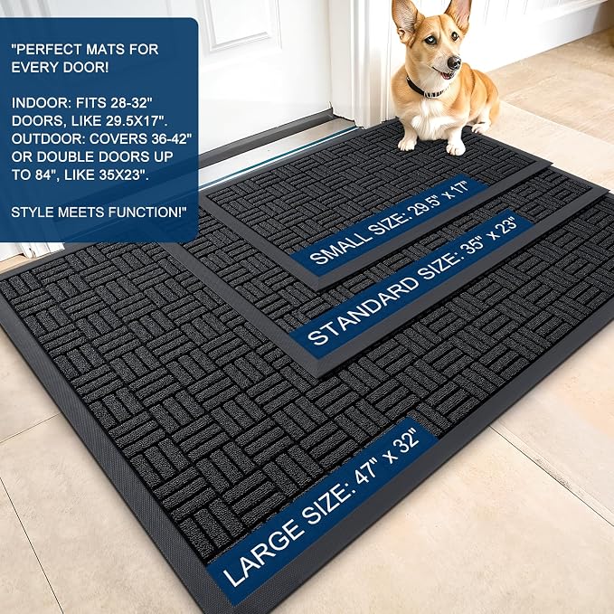 OLANLY Front Door Mat Outside Entrance 71x23, Heavy Duty Sturdy Natural Rubber