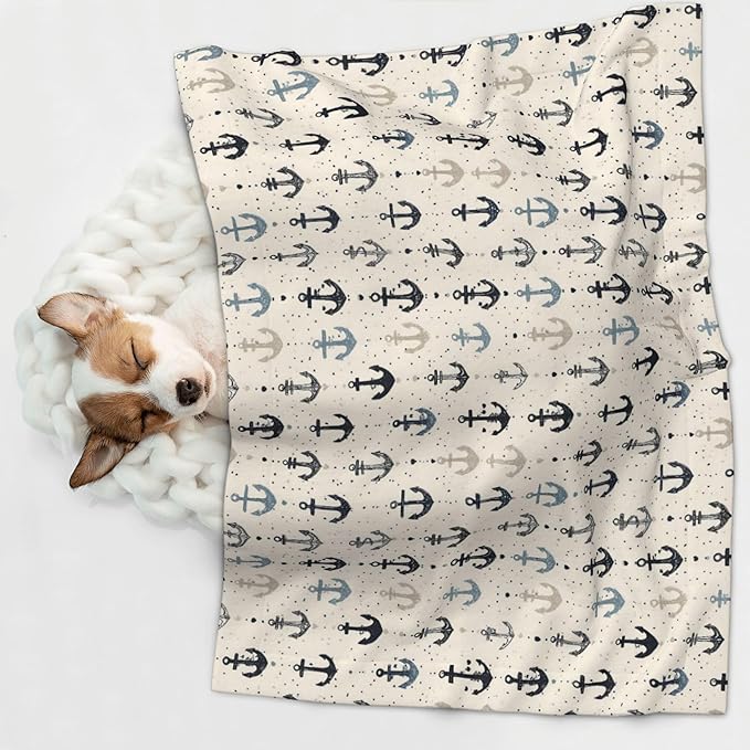 Waterproof Dog Blanket Soft Pet Blanket for Puppy Cat, Fleece Cat Throw Blankets for Furniture Bed Couch Sofa Reversible - Nautical Anchors 4