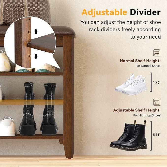 Shoe Bench Storage Rubberwood