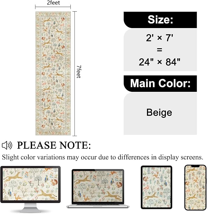 DUKINO Runner Rug, 2x7 Washable Kitchen Rugs