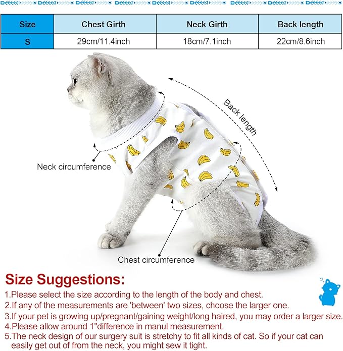 4 Pieces Cat Recovery Suits Body Wraps Breathable Kittens Recovery Clothes for Cats Small Dogs Abdominal Weaning(Banana, Football, Strawberry, Donut,S)