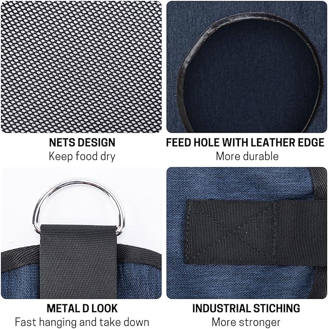 Hay Bags for Horse, Large Capacity Feeding Bag, Hay Nets for Sheep, Goats, Open Feed Hole Hay Feeder for Slow Feeding (Blue)